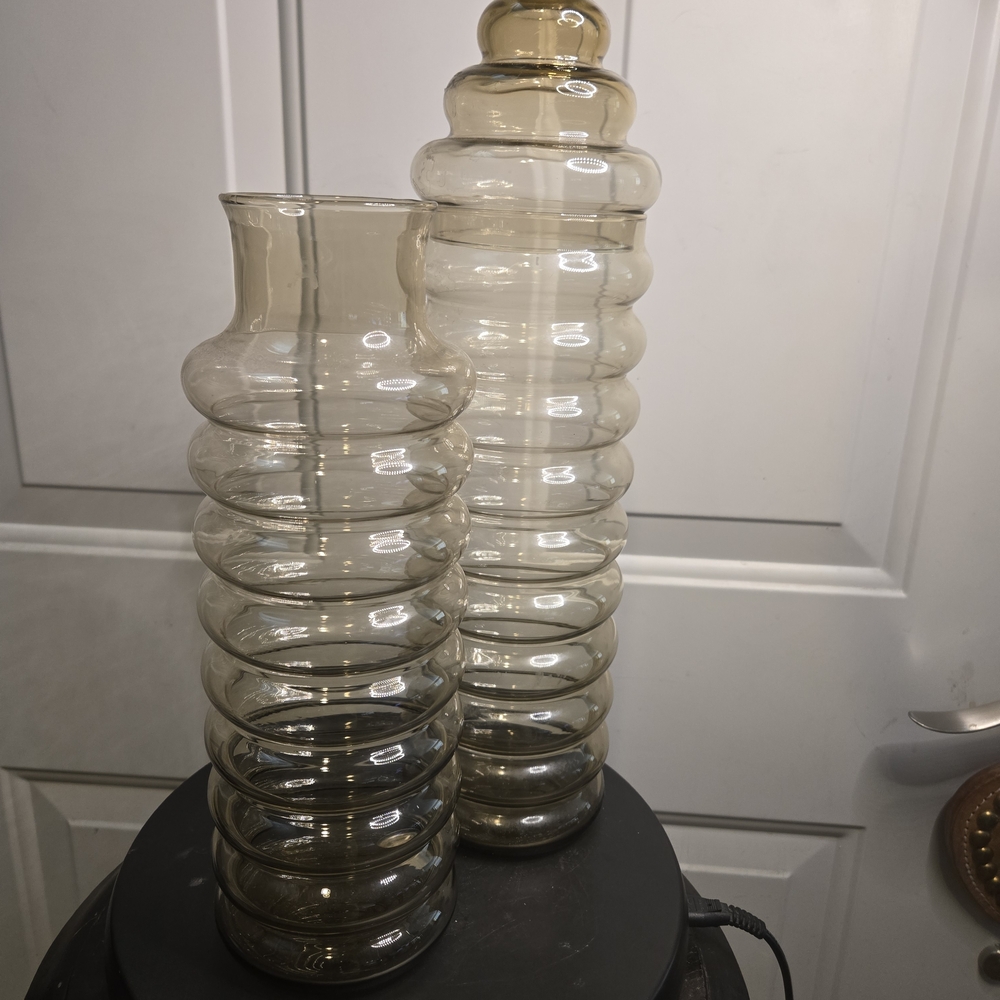 Holmegaard Primula Smoke Glass Lidded Apothecary Jar Spiral Vase Set Of 2 - Picture 5 of 15